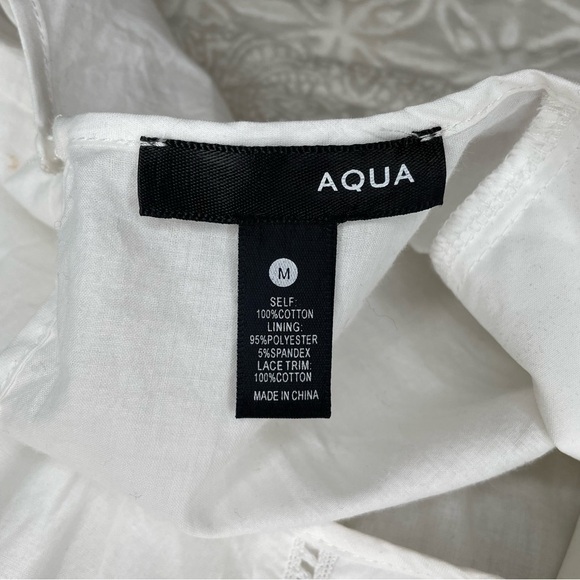 Aqua White Lace Inset Flounced Mini Dress Medium NWT - Picture 7 of 13